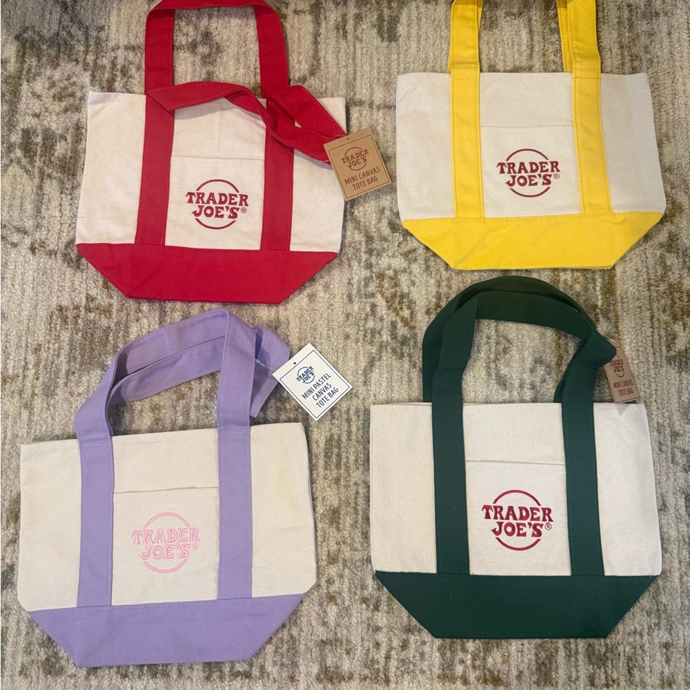 Trader Joe's Canvas Tote Bag Collection - Red, Yellow, Green, Purple